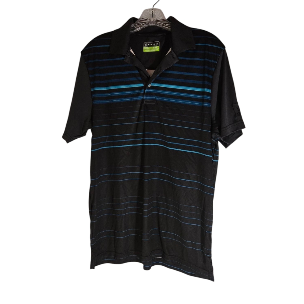 PGA Tour Black and Blue Striped Men's Polo Shirt